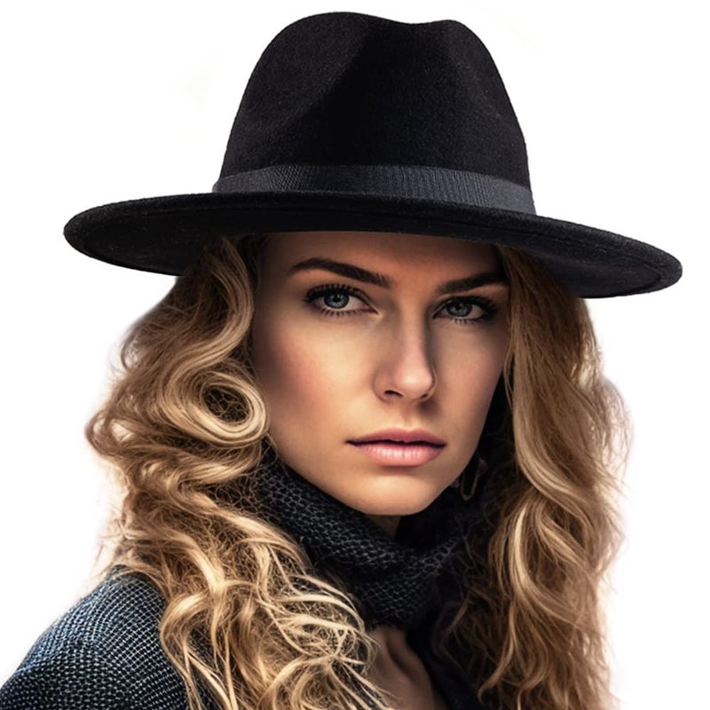 LADYBRO Fedora Hats for Women Wide Brim Hat, Incld 3 Decor Belts, Wool Felt, 58cm Adjustable Women's Fedora - Image 1